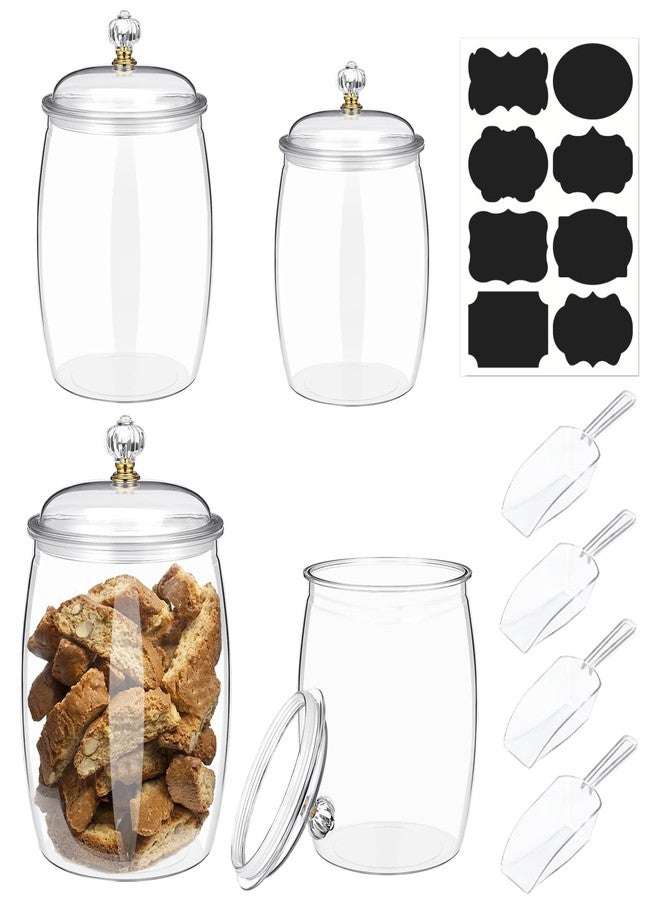 SENONAPO 4 Pcs 64 oz 90 oz Candy and Cookie Jar with Lids 4 Spoons Plastic Jars Decorative Apothecary Jars Candy Buffet Containers Clear Can Airtight Food Storage Canister for Home Decoration Supplies - Image 1